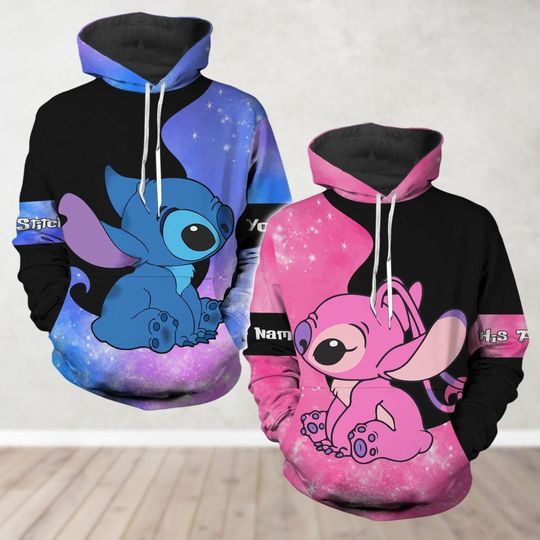 Couple Stitch And Angel Hoodie, Custom Stitch Couple Hoodie, Her Stitch His Angel Matching Shirt, Disney Valentine's Day, Couple Gift