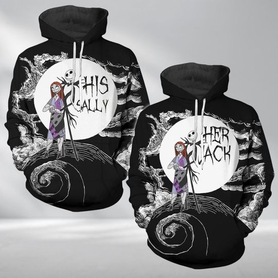 Her Jack His Sally Couple Hoodie, Personalized Jack And Sally Hoodie, Disney Honeymoon Hoodie, Valentines Day Gift, Gift For Couples