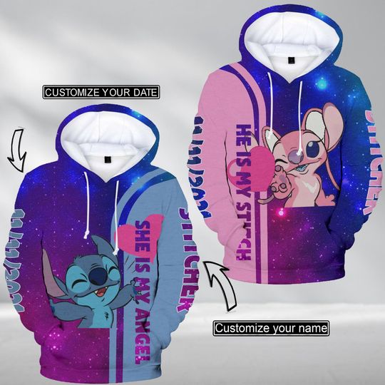 Custom Her Stitch His Angel Hoodie, Stitch And Angel Matching Hoodie, Disney Couple Hoodie, His And Her Hoodie, Valentines Day Gift