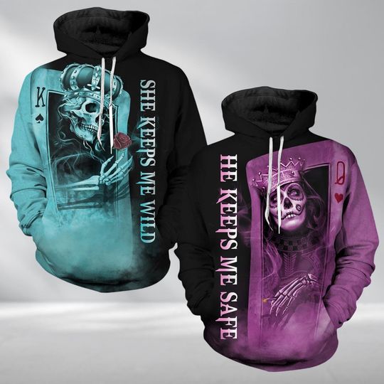 Skull Couple Hoodie, King And Queen Hoodie, Her King His Queen Hoodie, Skeleton Hoodie, Gift For Girlfriend Boyfriend, Valentines Gift