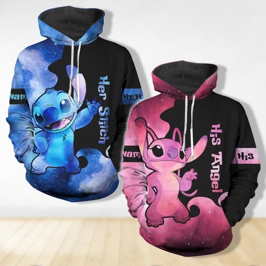 Stitch and Angel Couples Hoodie, Couples Stitch Hoodie, Disney Wedding Shirt, Personalized Stitch Hoodie, Disney Wife Husband Hoodies