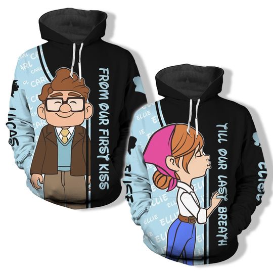 Disney Carl And Ellie Couples Hoodies, Up Movie Valentines Hoodie, Disney Honeymoon Shirt, Engagement Shirt, Disney Anniversary Gift