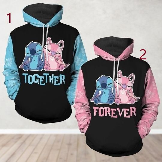 Custom Stitch And Angel Couple Hoodie, Disney Lilo Stitch Shirt, Together Forever Matching Hoodie For Her Him, Valentine's Day Gifts