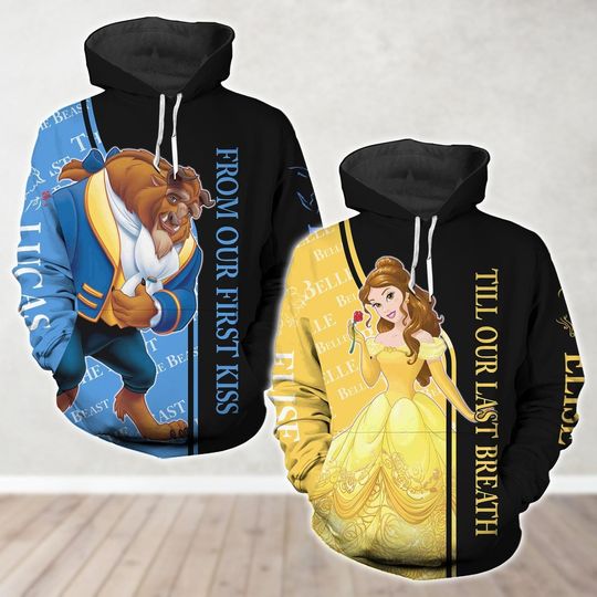Valentine Beauty And Beast Couple Hoodie, Disney Movie Matching Hoodie, Belle Hoodie, From Our First Kiss Till Our First Breath Shirt