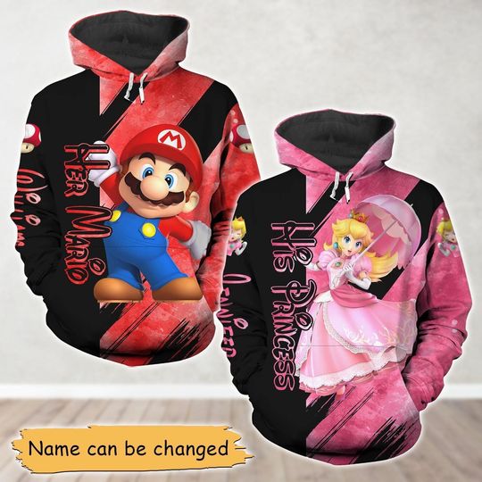 Custom Her Mario And His Princess Couple Hoodie, Super Mario Matching Hoodie, Video Game Couple Outfit, Valentines Day Gift For Her Him
