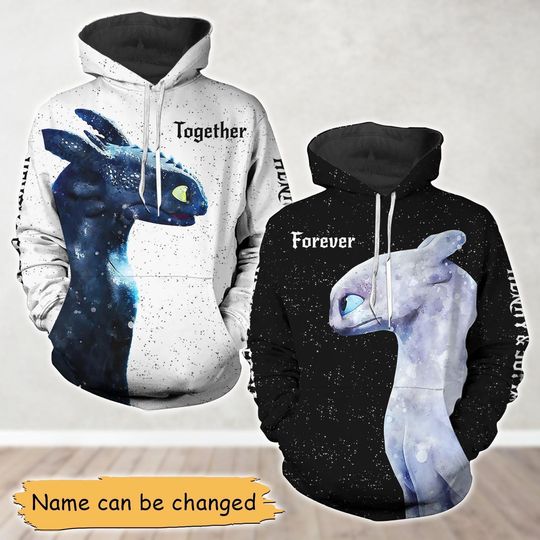Custom Night Fury And Light Fury Couple Hoodie, Toothless Hoodie, Together And Forever Matching Shirt, Valentines Day Gift, Couple Gift