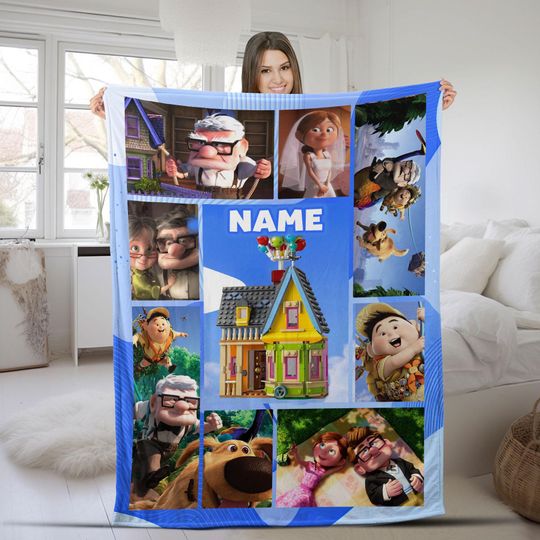 Custom Disney Up Movie Blanket, Adventure Is Out There Carl and Ellie Couples Valentine's Day Gift, Up House Balloons