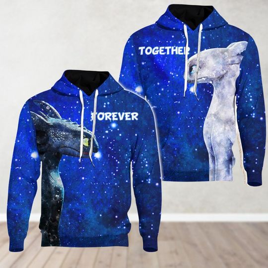 Disney Toothless Couple Hoodie, Night Fury And Light Fury Forever Together Matching Hoodie, Valentine's Day Gifts For Couple Her Him