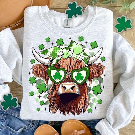 St Patrick's Day Highland Cow PNG, Retro St Patricks, St Patrick's Day Png, Clover, Shamrock Png, Png Sublimation Design, Digital Download