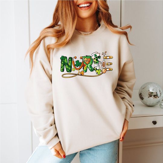 St. Patrick's Day Nurse Shamrock Sweatshirt, Lucky Nurse Sweatshirt, Nurse Shamrock Sweater, St Patricks Day Gift