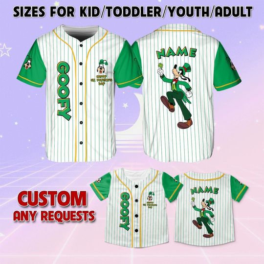 Mickey And Friends Goofy Green Day Irish Jersey, Disney Mickey And Co Patrick's Day Jersey, Goofy Lucky Shirt, Goofy Green Striped Jersey