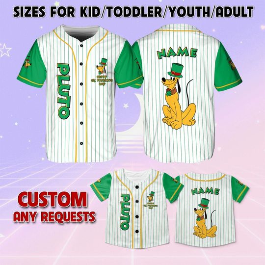 Mickey And Friends Pluto Green Day Irish Jersey, Disney Mickey And Co Patrick's Day Jersey, Pluto Lucky Shirt, Pluto Green Striped Jersey