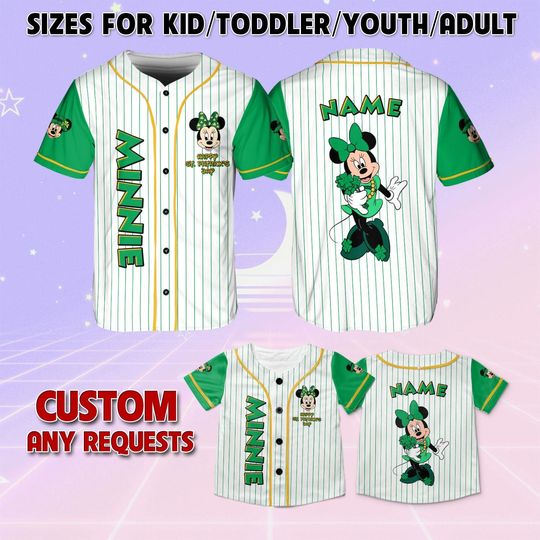 Mickey And Friends Minnie Green Day Irish Jersey, Disney Mickey And Co Patrick's Day Jersey, Minnie Lucky Shirt, Minnie Green Striped Jersey