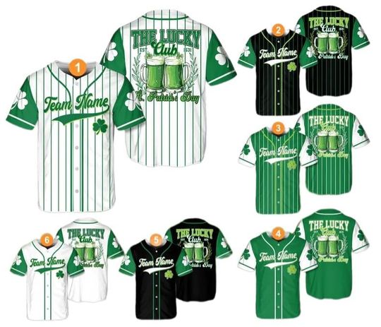 Personalized Name St Patrick's Day Baseball Jersey, Custom Color Lucky Club Green Beer Jersey St Patty's Day Drinking Shirt Irish Party Gift