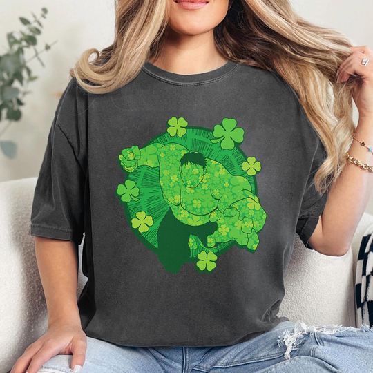 Marvel Hulk Outline Four-Leaf Clovers Green St Patricks Day Shirt, Marvel Patricks Day Shirt, Hulk St. Paddys Day Shirt
