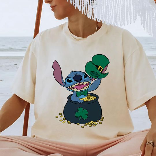Disney Stitch Pot of Gold Shamrock St. Patrick's Day Shirt, Lilo And Stitch Patricks Day Shirt, Stitch Leaf Clover Shirt