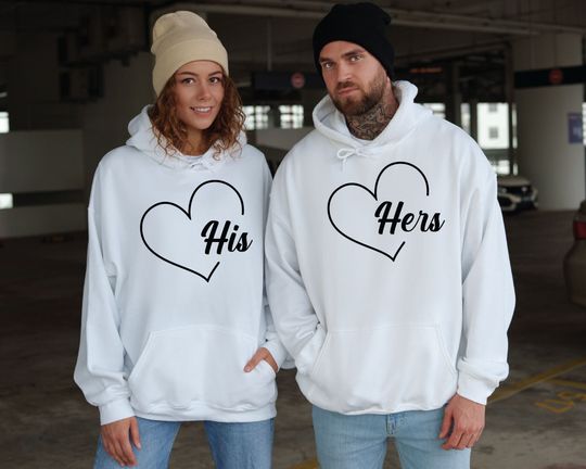His Hers Heart Hoodie, Matching Couple Hoodie, Valentines Couple Hoodie