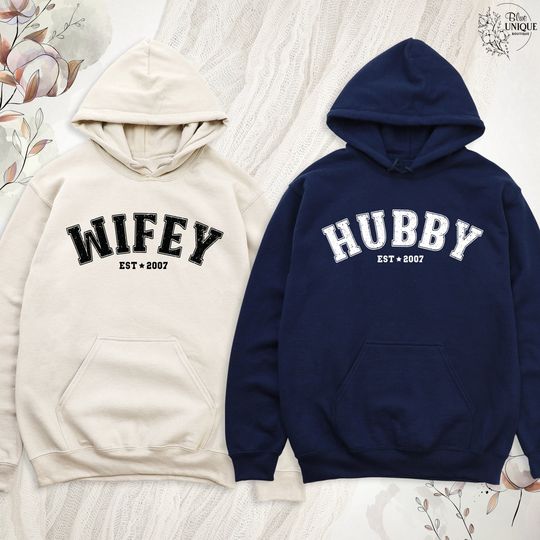 Personalized Wifey Hubby Matching Couples Hoodie Matching Couple Valentines Day Gift