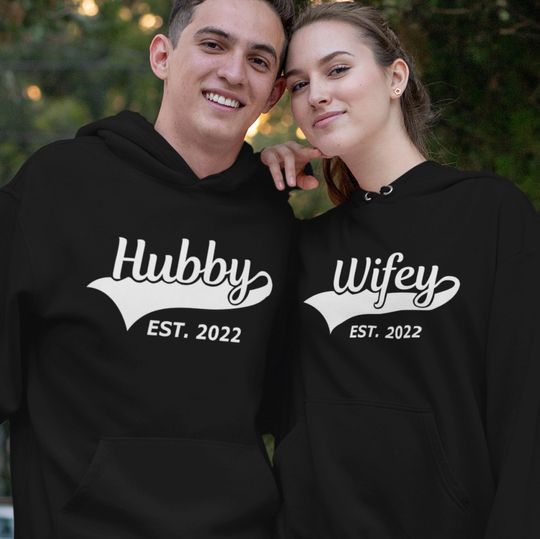 Personalised HUBBY WIFEY Hoodie Matching Couple Valentines Day Gift