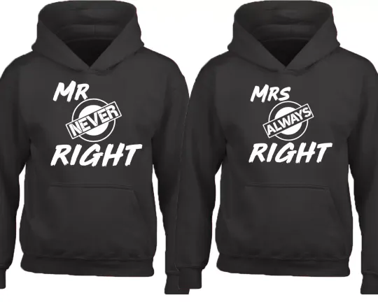 MR MRS RIGHT Couple Matching HOODIE Valentines Couple Love Matching Hoodie, Matching Couple Valentines Day Gift