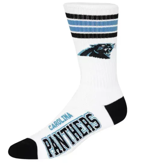 Carolina Panthers football For Bare Feet Men's 4 Stripe White Crew Socks SIZE LARGE