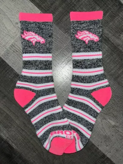 DENVER BRONCOS football FOOTBALL LOGO PINK STRIPE CREW LENGTH SOCKS MEDIUM