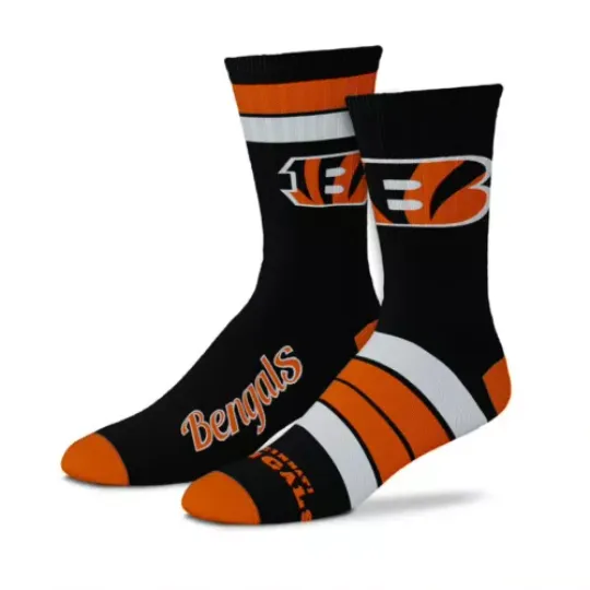 Cincinnati Bengals football Duo 2 Pack Pair Team Colors Large Mens Crew Socks Who Dey