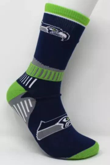 Seattle Seahawks football Navy Green Gray Adult 1/4 Quarter Mid-Length Socks *Large