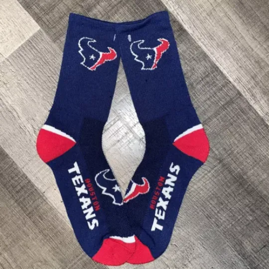 HOUSTON TEXANS football TEAM LOGO NAVY BLUE STRETCH CREW SOCKS LARGE