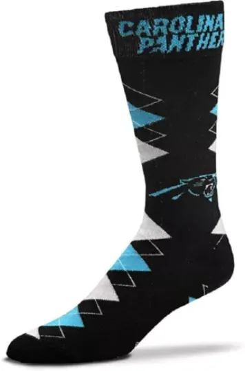 NEW! Carolina Panthers football Fan Nation Argyle Crew Socks One Size Fits Most Black