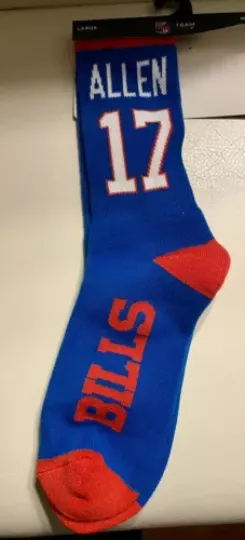 Buffalo Bills Josh Allen 17 Socks Mens Large Unisex football  Blue  Red NEW NWT