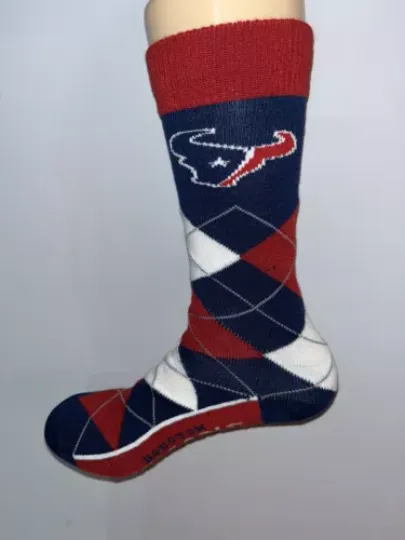 HOUSTON TEXANS football FOOTBALL LOGO ADULT ARGYLE LINEUP DRESS SOCKS MEDIUM