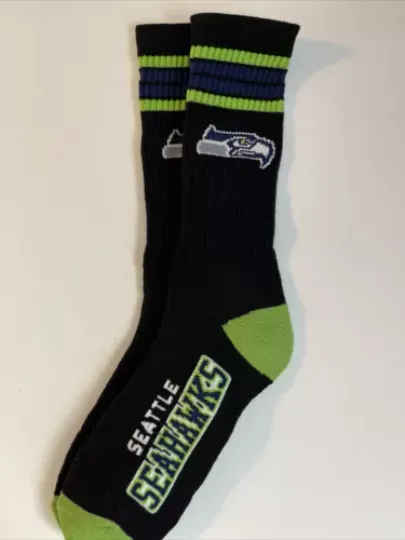 Seattle Seahawks Adult Socks FBF 4-Stripe 1 Pair- Large New Free Ship (D)