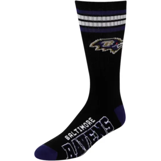 NEW Baltimore Ravens football Black 4 Stripe Deuce Medium Crew Socks Fits 5-10 Gift