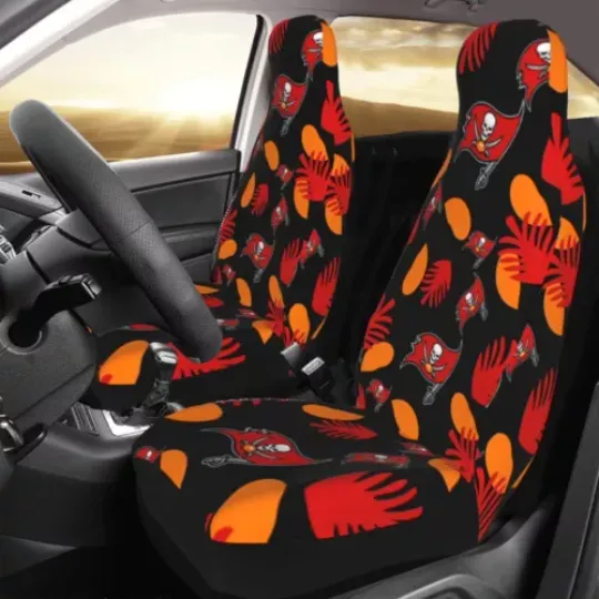 2pcs Tampa Bay Buccaneers Elastic Car Seat Covers Front Rear Protectors Decor