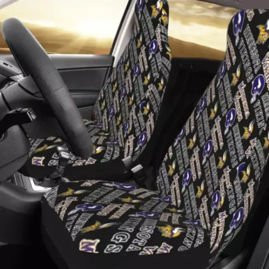 2pcs Car Seat Covers Universal Minnesota Vikings Car Front Rear Protectors