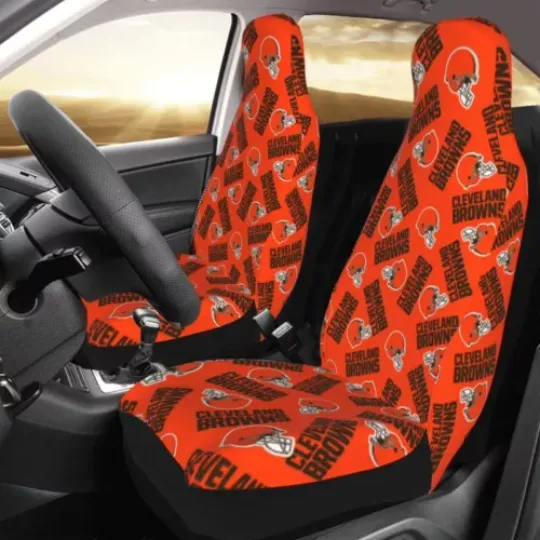 2pcs Cleveland Browns Elastic Car Seat Covers Car Front Rear Printed Seat Cover