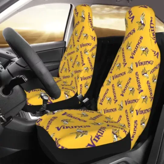 2pcs Minnesota Vikings Elastic Car Seat Covers Car Front Rear Printed Seat Cover