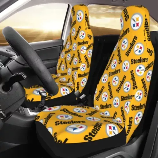 2pcs Pittsburgh Steeler Elastic Car Seat Covers Front Rear Printed Seat Cover