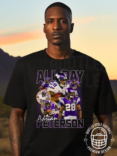 All Day Adrian Peterson Football Shirt for Men Women Retro Vintage 90s Bootleg Style Classic Graphic Tee Gift for Football Fan Minnesota