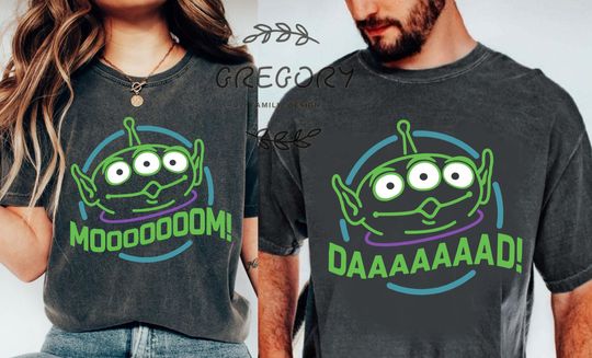 Retro Toy Story Alien Mom Dad Comfort Colors Shirt, Mommy Daddy Matching Shirt, Mother's Day Gift, Father's Day Gift, Disney Trip Shirt