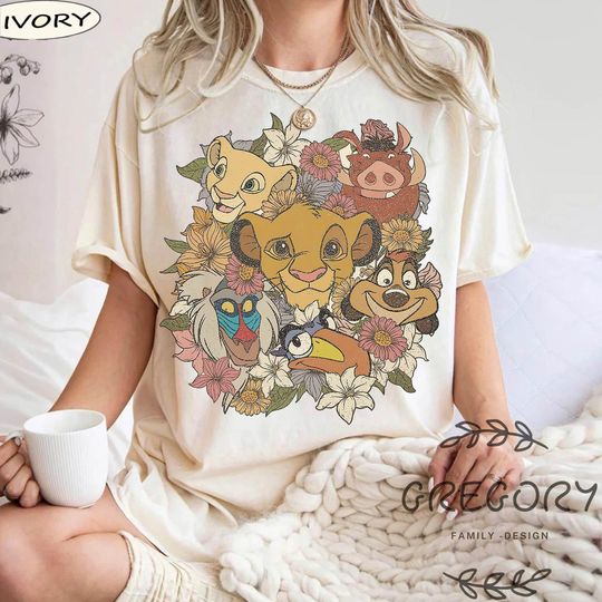 Vintage Floral Lion King Comfort Colors Shirt, Retro Floral Disney Shirt, Disney Timon And Pumbaa Tee, Disneyland Shirt, Animal Kingdom
