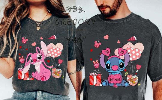 Stitch and Angel Valentine Comfort Colors Shirt, Disney  Couple  Shirt, Valentines Matching Shirt, Disneyland Stitch Couple Gift Shirt