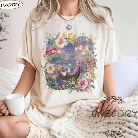 Retro Vintage Disney Tangled Rapunzel Floral Comfort Colors Shirt, Princess Rapunzel Flynn Rider Shirt, Lost Princess Shirt