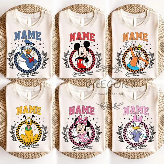 Custom Name Disney Characters Comfort Colors Shirt, Personalized Disney Shirt, Disney Family Trip Shirt,Mickey and Friends Matching Tee