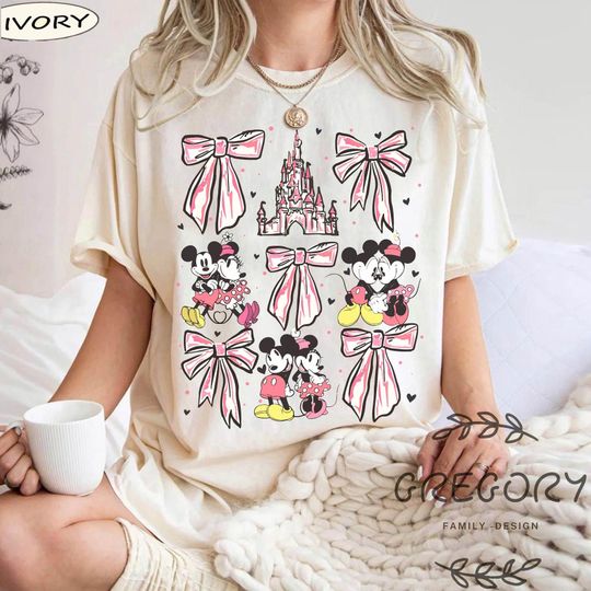 Retro Mouse Couple Coquette Bow Valentine's Day Comfort Colors Shirt, Best Day Ever Shirt, Trendy Watercolor Mouse Castle Valentine Tee