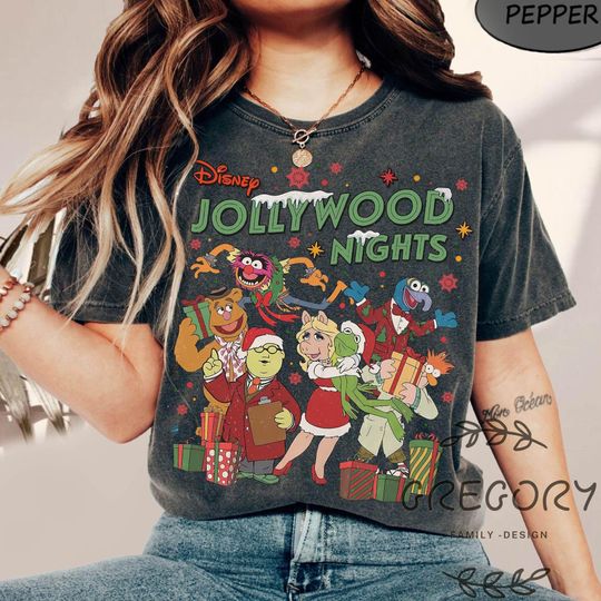 Disney The Muppets Show Jollywood Nights Christmas Retro Comfort Comfort Shirt, Kermit Miss Piggy Gonzo Animal Beaker Xmas Gift Shirt