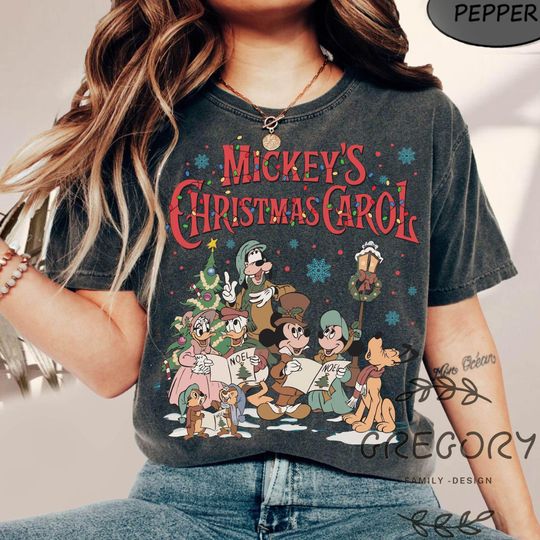 Retro Mickey's Christmas Carols Comfort Colors Shirt, Mickey And Friends Christmas Carols Shirt, Disney Christmas Party Matching Shirt