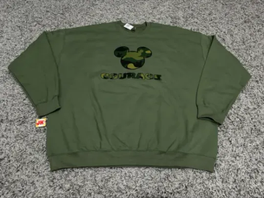NEW Disney Sweater Adult 3XL Green Mickey Mouse Camouflage Courage Mens Parks