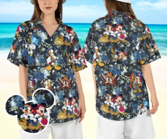 Floral Mickey & Friends Pirates Pirates of Caribbean 3D HAWAII SHIRT